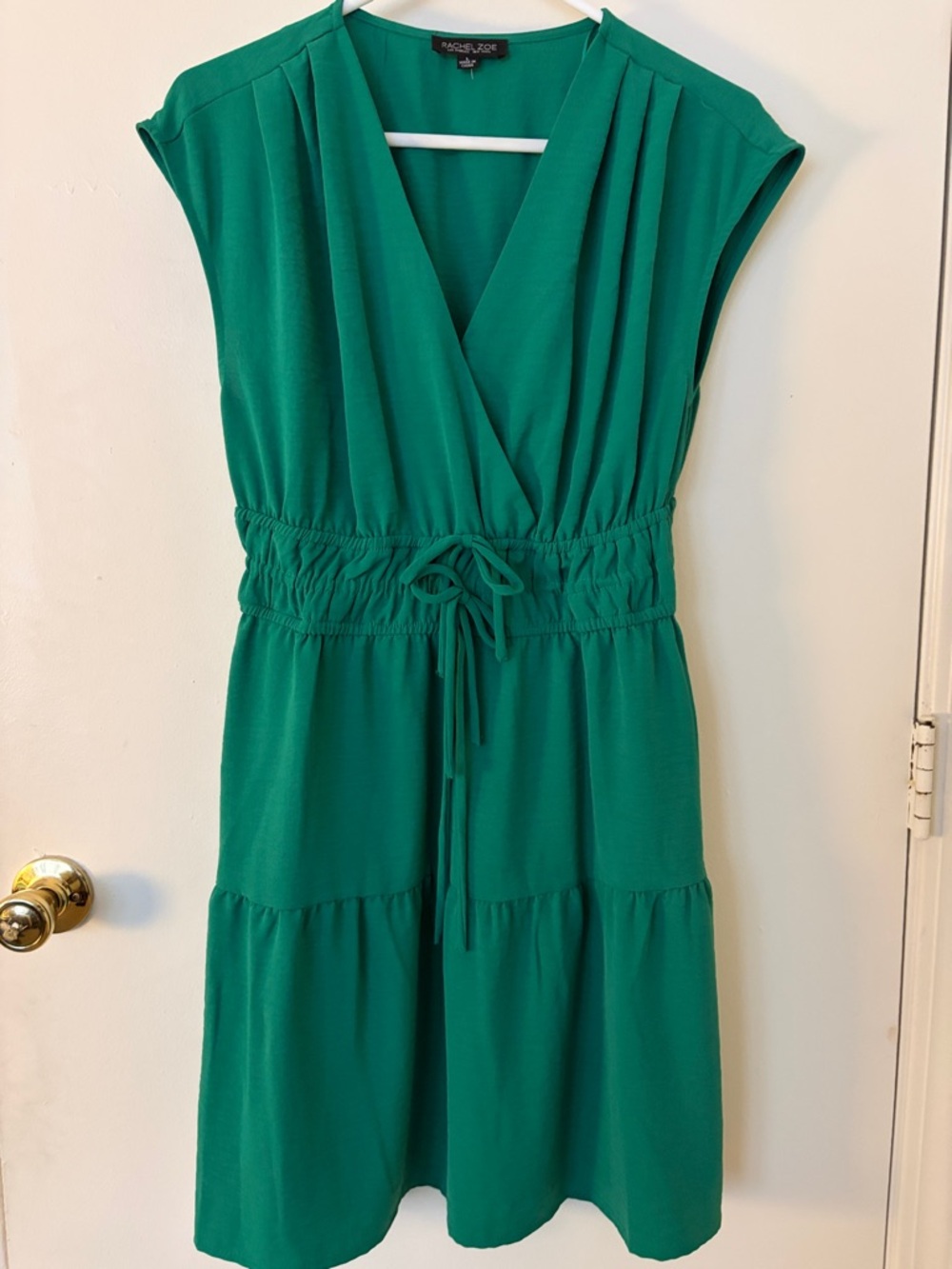 Rachel Zoe Emerald Green V-Neck Drawstring Midi Dress